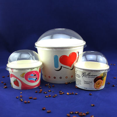 Một lần phục vụ đồ ăn uống Ice Cream Tubs, Yogurt Paper Cups With Plastic Dome Lids