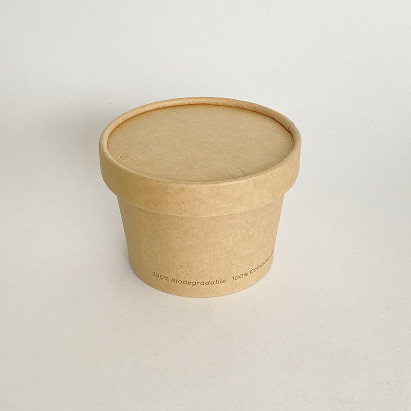 Chén giấy súp nóng với nắp 8oz 240ml PE phủ Kraft Takeaway Noodle Bowl