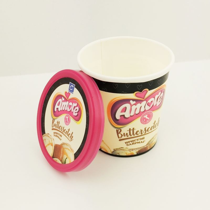 6oz 175ml Chén sữa chua đông lạnh giấy, nắp phẳng Chén giấy kem tùy chỉnh với muỗng