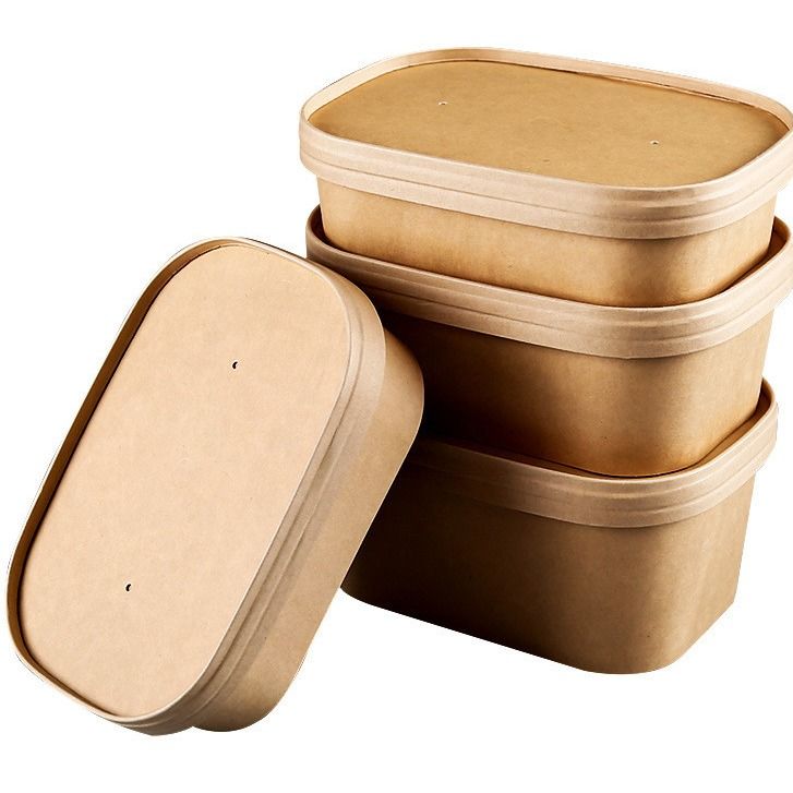 Tùy chỉnh hình vuông với vỏ bọc để in, nhiều mục đích Kraft salad bát hình chữ nhật hộp giấy, cả vỏ giấy và de